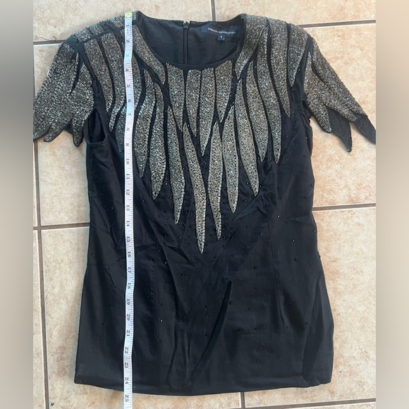 Vintage French Connection rare glam heavily beaded silver black top women’s sz 4 - Picture 7 of 8